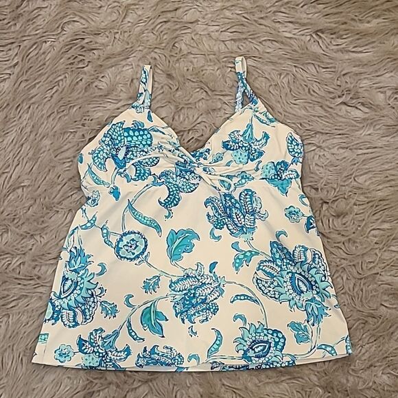 Lands end womens white‎ and teal floral underwire tankini swimsuit top size 6 - Picture 1 of 5